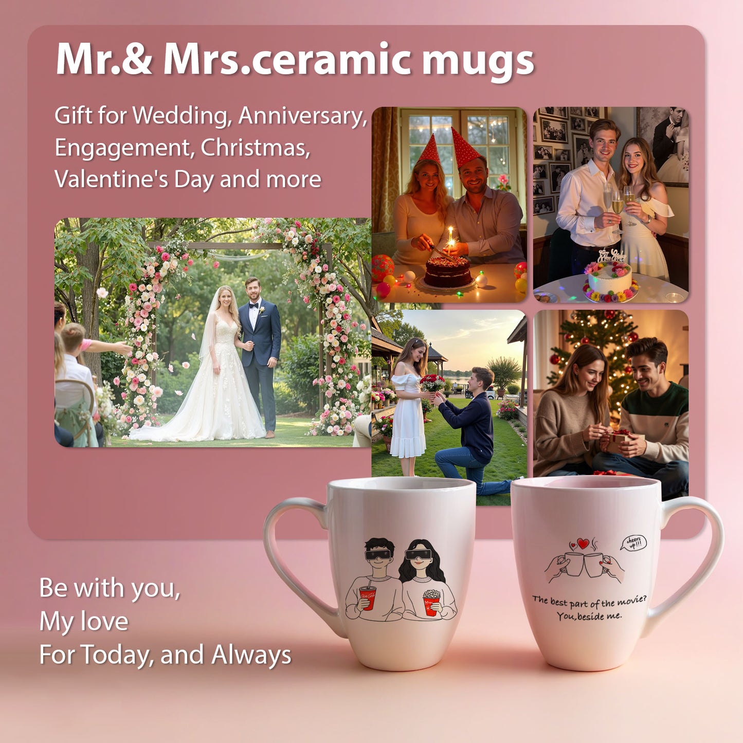 Mr and Mrs Gifts Coffee Mugs, Wedding Gifts for Couple, Anniversary Gifts Engagement Gifts for Newlyweds, Couples Gifts, Birthday Gifts for Her Him, Husband Wife, Gift for Girlfriend, Boyfriend
