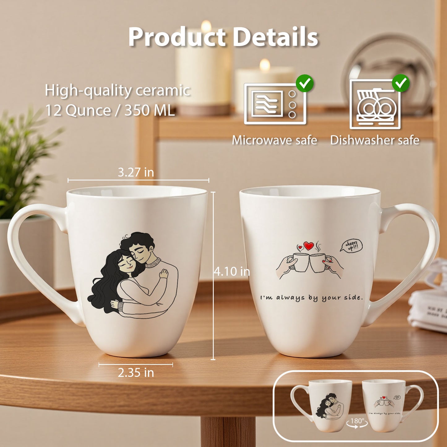 12oz Ceramic Coffee Mugs Set of 2, Wedding Gifts for Couple, Anniversary Gifts, Bride and Groom Engagement Gifts for Newlyweds(Mr & Mrs), Birthday Gifts for Her Him, husband Wife, Women Men
